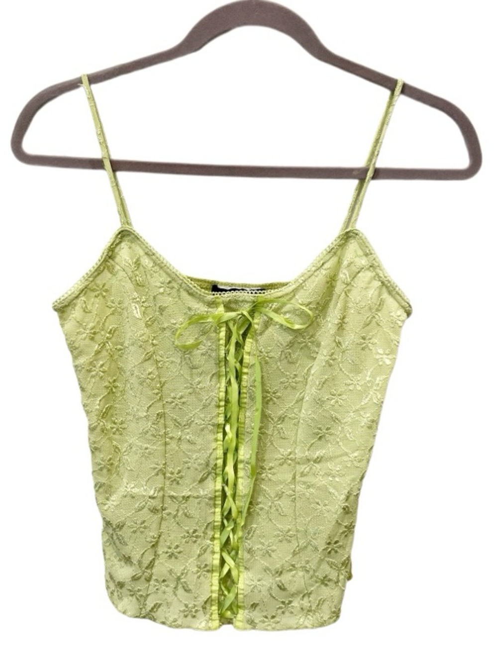 Vintage Y2K Corset Lace Up Camisole SIze Large Green Dollette Forest Fairy